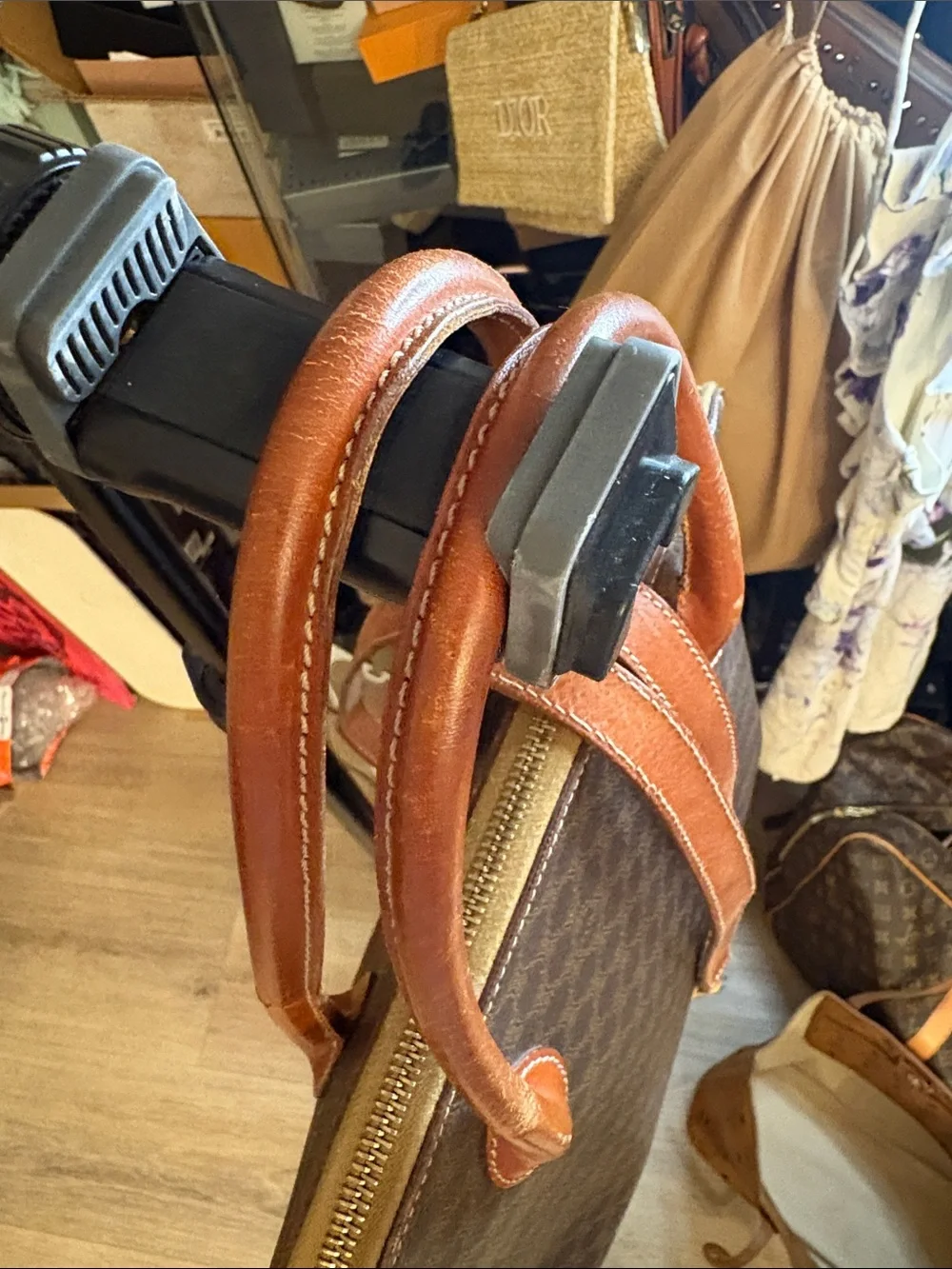 Celine Brown Monogram Messenger Bag with Tan Leather Trim